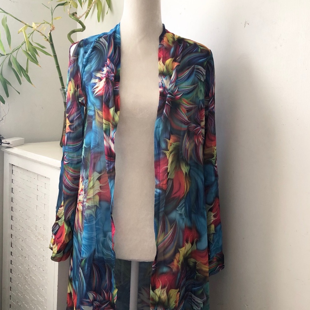 Floral abstract print long open sleeve coverup - Picture 4 of 10